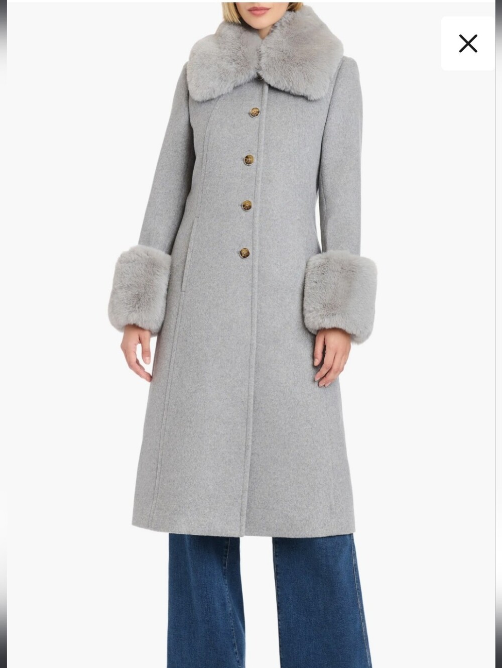 NWT Vince Camuto Single Breasted Coat with Removable Faux Fur Collar/Cuffs Small